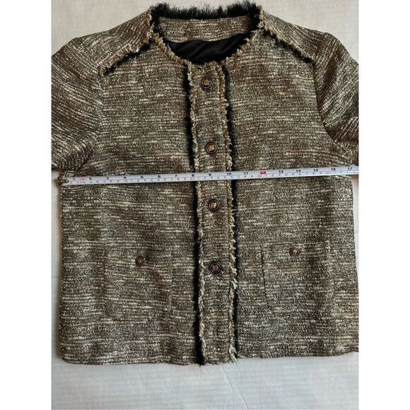 Zara Tweed Blazer and Mini Skirt Set in Gold Shimmer Size XS - Picture 10 of 14